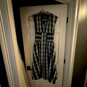 Anthropologie Blue and White V-neck Midi Sundress